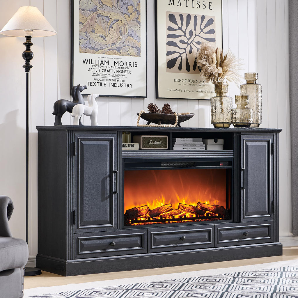 Black Fireplace TV Stand A412