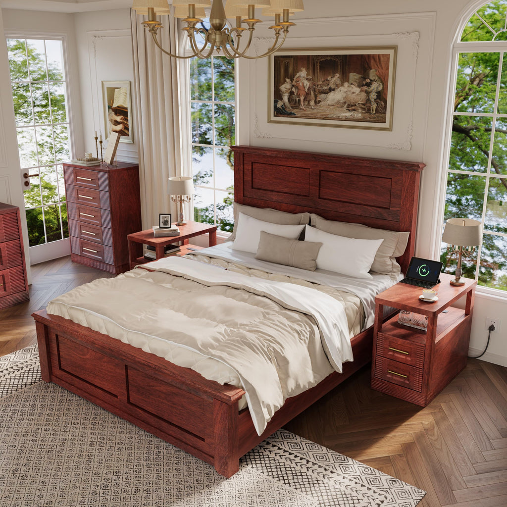 Farmhouse End Table with Charging Station, 2 Storage Drawers V30898