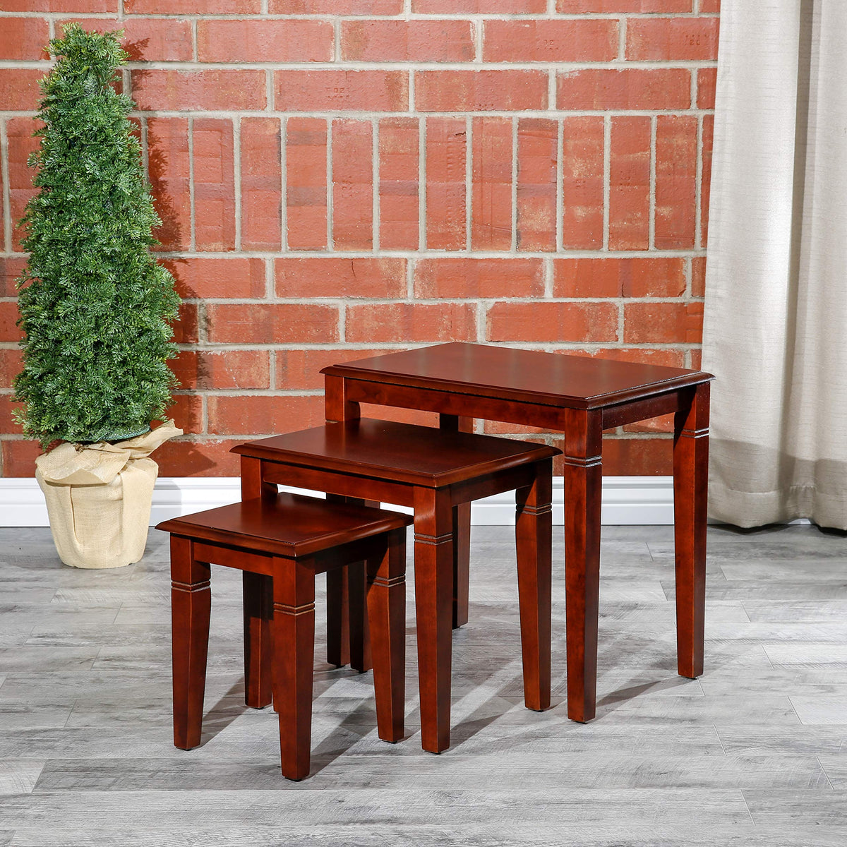 Wooden Nesting Tables Set of 3 Cherry Finish W663694