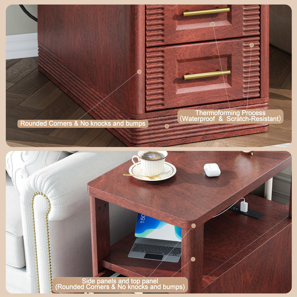 Farmhouse End Table with Charging Station, 2 Storage Drawers V30898