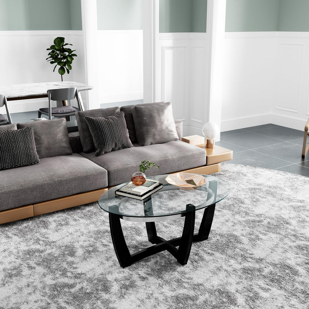 Oval Wood Glass Coffee Table M753