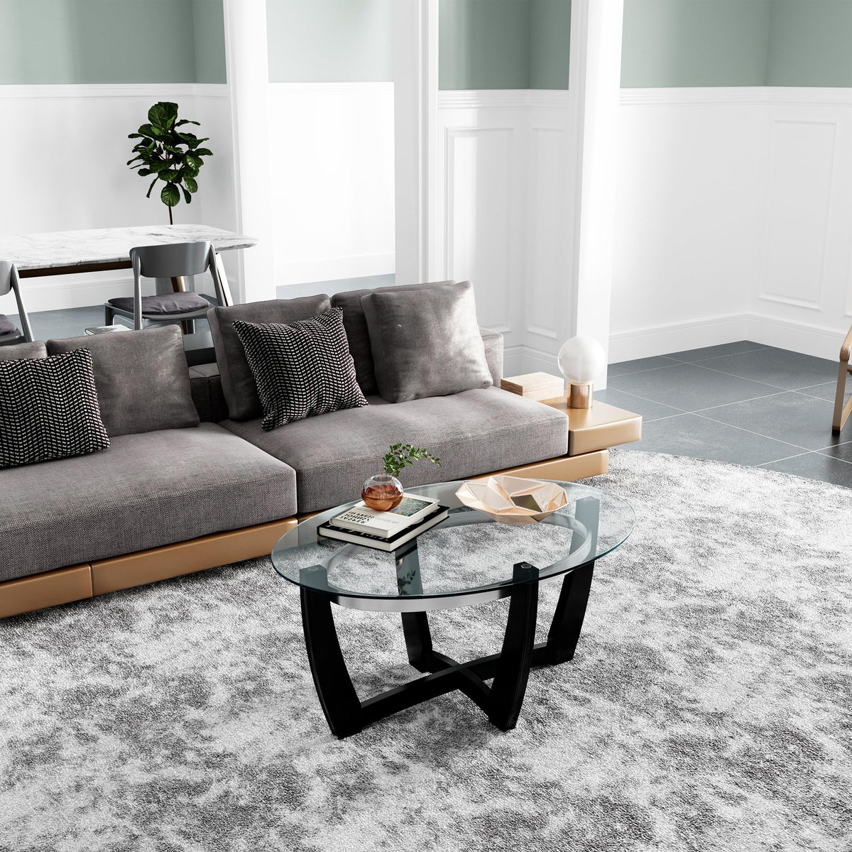 Oval Wood Glass Coffee Table M753