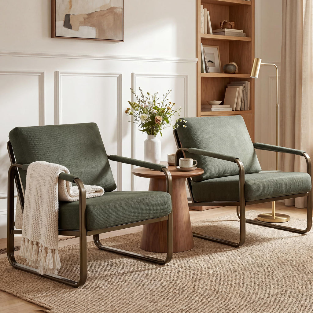 Set of 2 Green Fabric Accent Chair S3701