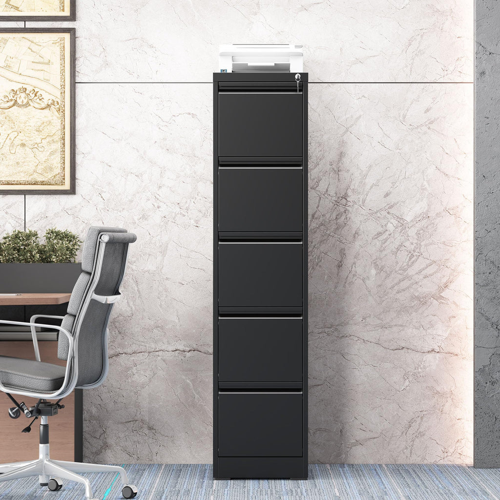 5 Drawer Black Filing Cabinet with Lock Y8380