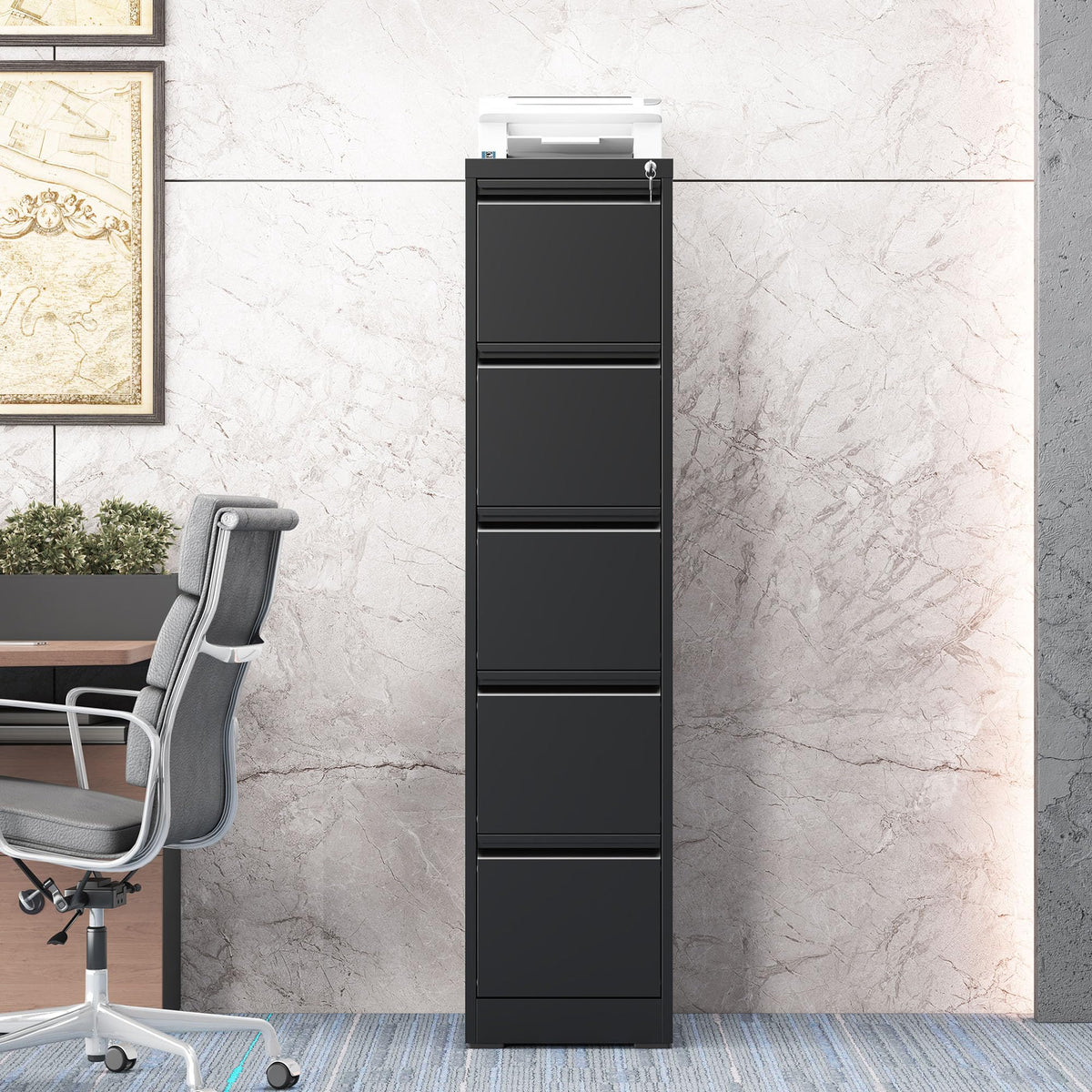 5 Drawer Black Filing Cabinet with Lock Y8380