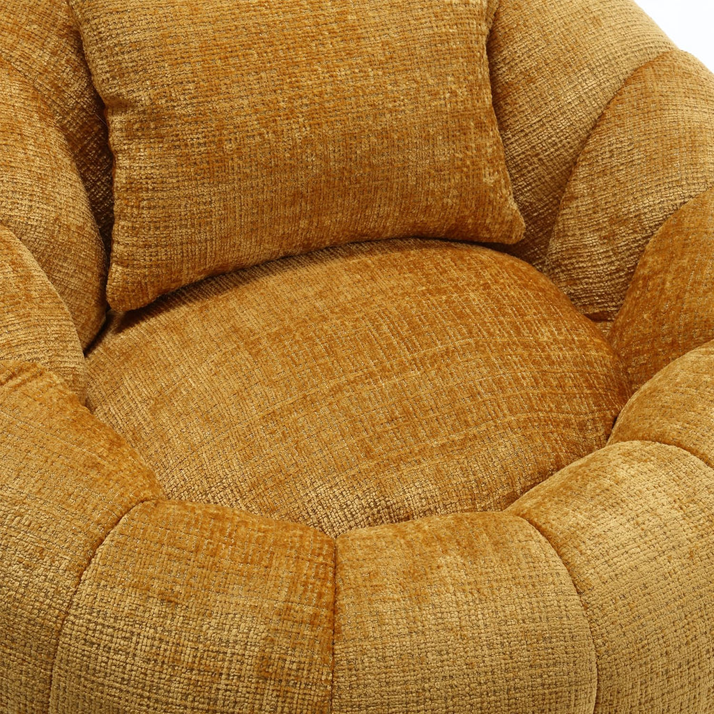 Yellow Chenille Bean Bag Chair with Ottoman and Pillow F4772