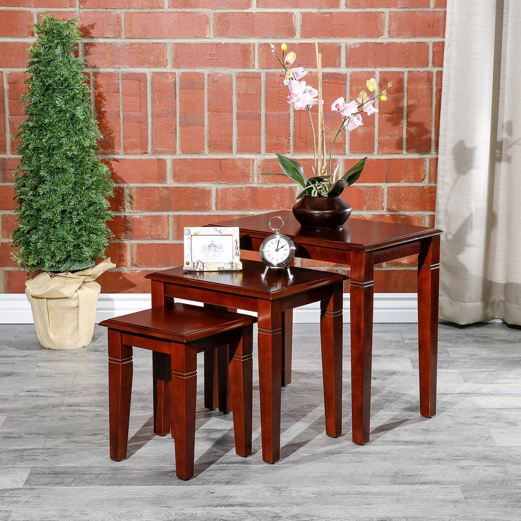 Wooden Nesting Tables Set of 3 Cherry Finish W663694