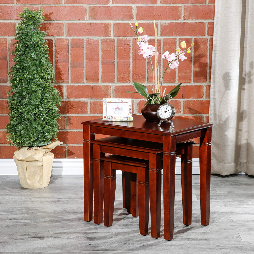 Wooden Nesting Tables Set of 3 Cherry Finish W663694