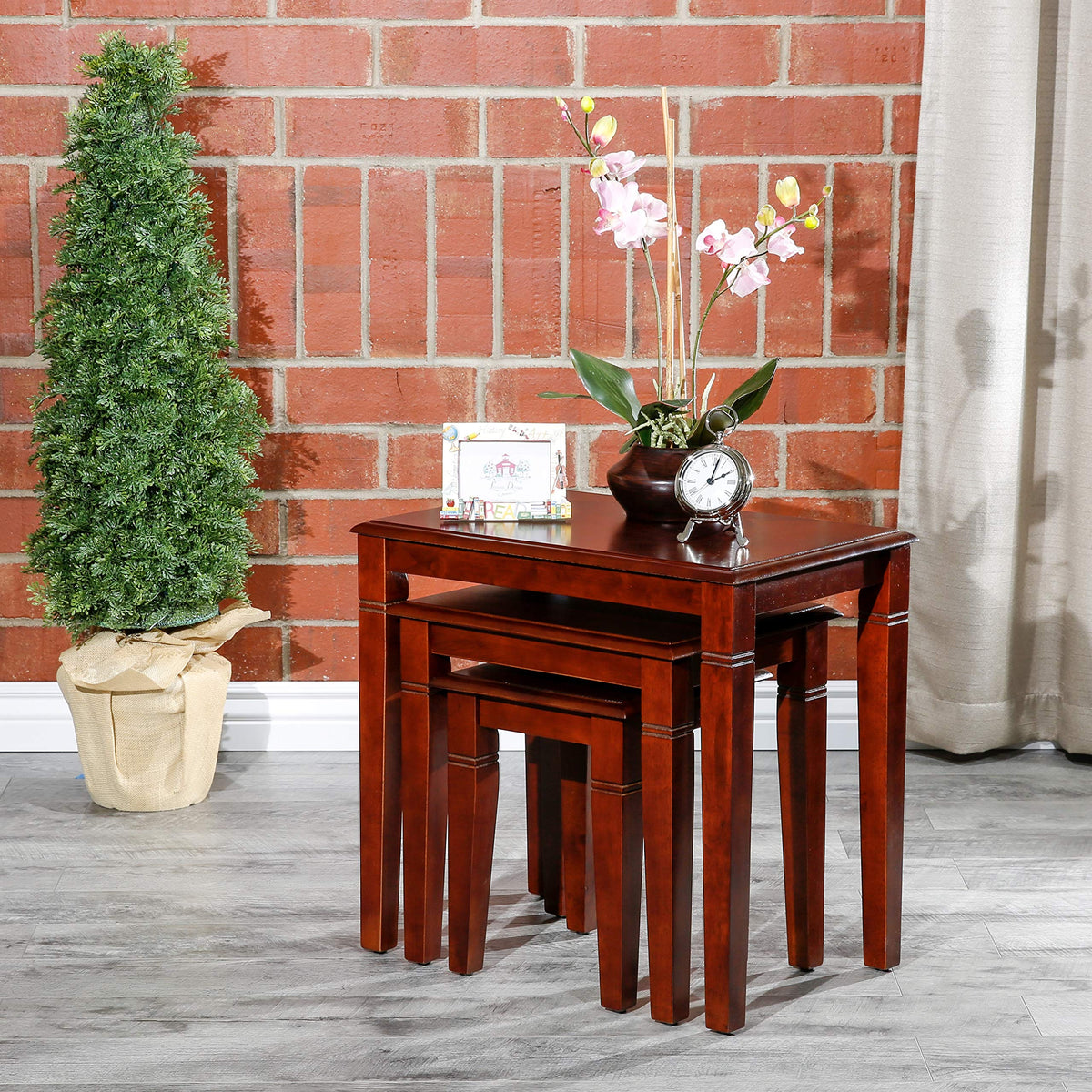 Wooden Nesting Tables Set of 3 Cherry Finish W663694