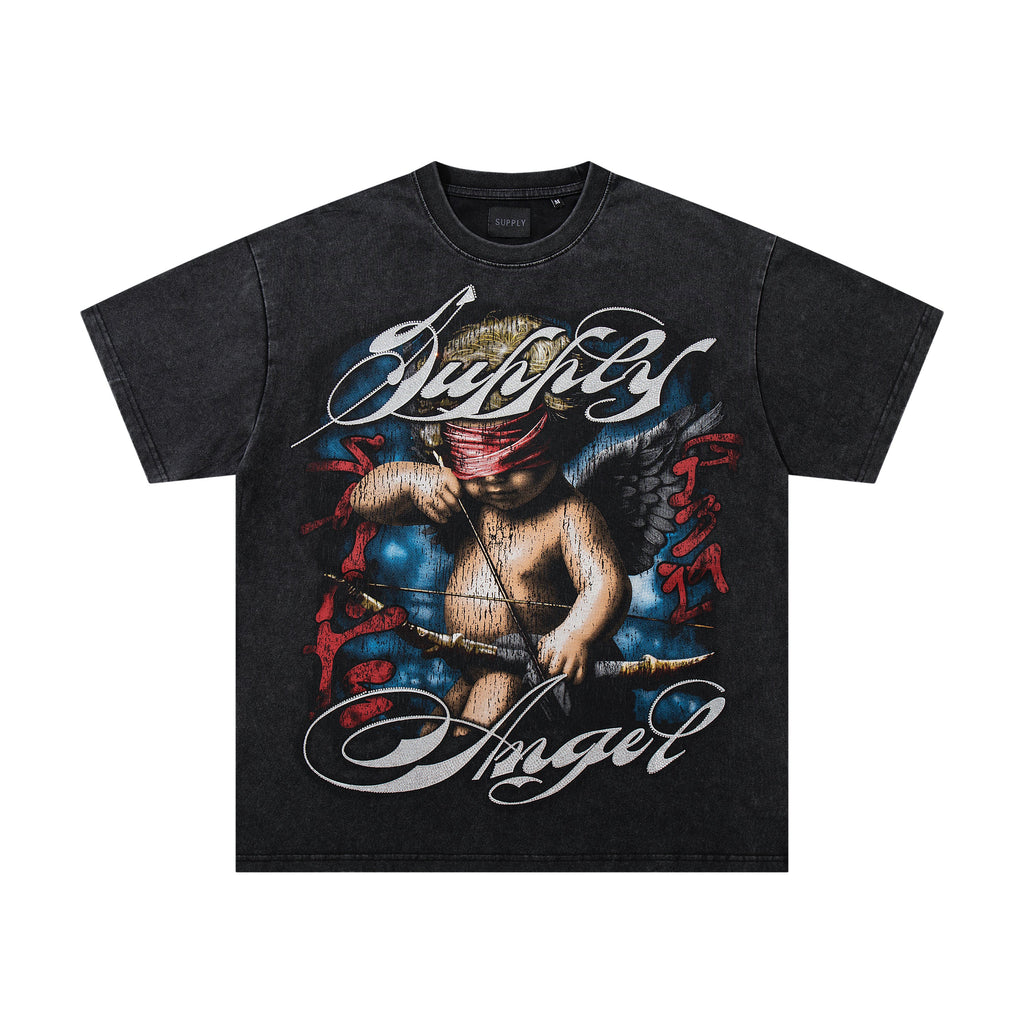 SUPPLY Angel Script Graphic Oversized Black T-Shirt