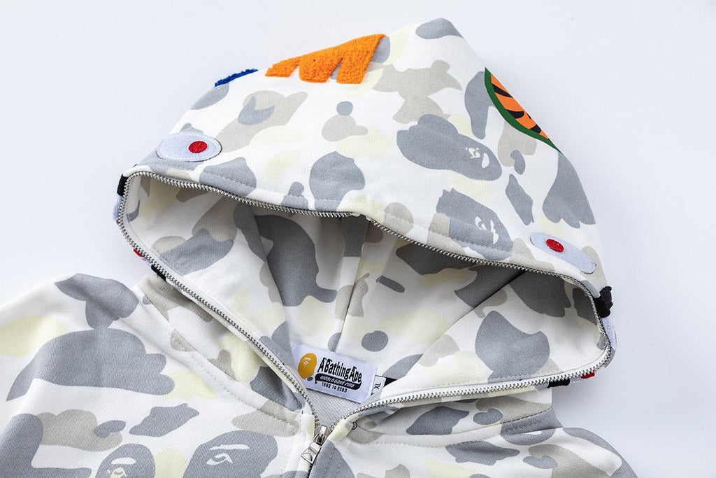 BAPE Shark Full Zip Camo Hoodie (White Camo)